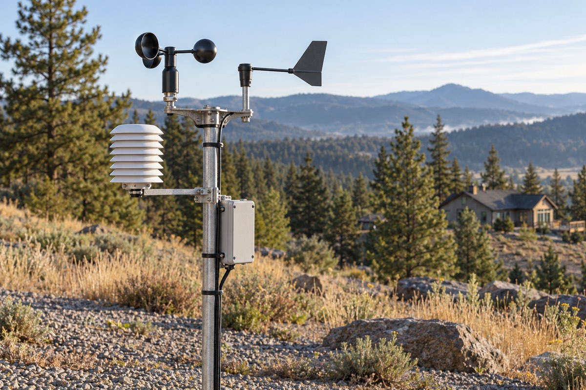 Concept weather station with wind and humidity sensors at a rural property